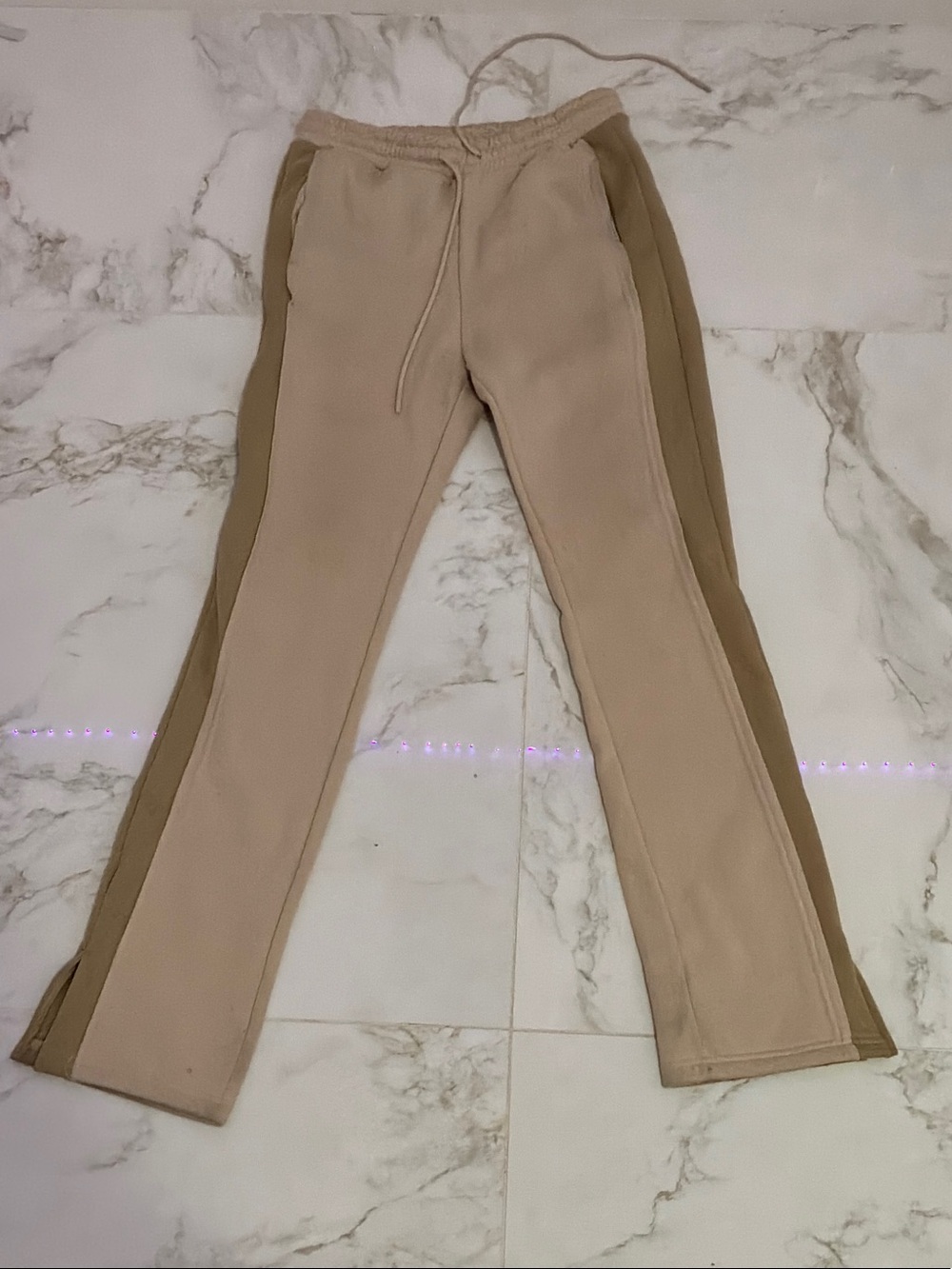 Men's Two-Tone Beige Side-Panel Joggers